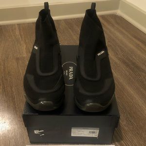 Prada Cloudbust Stretch-knit High-top Sneakers